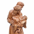 Holy Family olive wood statue hand carved in Bethlehem, 17.7 inch side angle of the olive wood sculpture