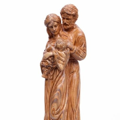 Holy Family olive wood statue hand carved in Bethlehem, 17.7 inch back view of the olive wood sculpture