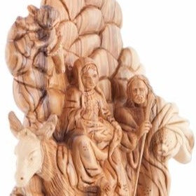 religious olive wood statue hand carved in Bethlehem, 9.4 inch three quarter view of the religious piece