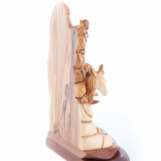 religious olive wood statue hand carved in Bethlehem, 9.4 inch back view of the olive wood sculpture