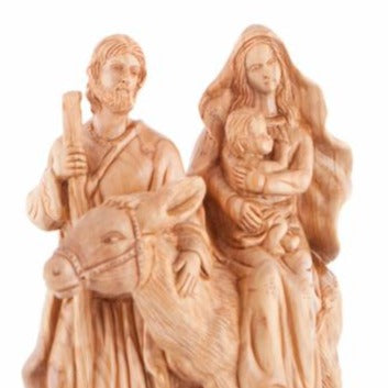 Flight into Egypt's Hand Carved Wood Statue - Statuettes - Bethlehem Handicrafts
