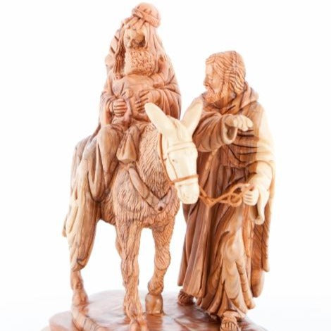 Flight into Egypt's Hand Carved Wooden Statue - Statuettes - Bethlehem Handicrafts