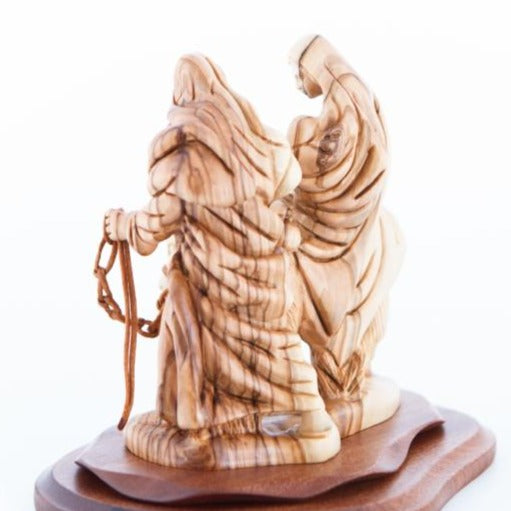 religious olive wood statue hand carved in Bethlehem, 6.7 inch back view of the olive wood sculpture