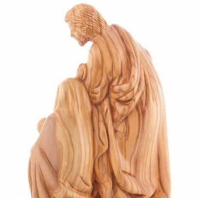 Olive Wood Holy Family Holding a Lamp Statue - Statuettes - Bethlehem Handicrafts