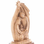 Holy Family olive wood statue hand carved in Bethlehem, 8.6 inch three quarter view of the religious piece