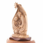 Holy Family olive wood statue hand carved in Bethlehem, 8.6 inch back view of the olive wood sculpture