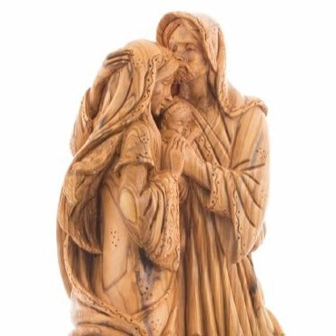 Olive Wood Adoring Holy Family Masterpiece Statue - Statuettes - Bethlehem Handicrafts