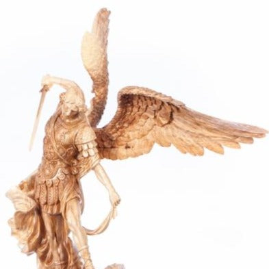 Hand Carved Olive Wood Statue of Saint Michael - Specialty - Bethlehem Handicrafts
