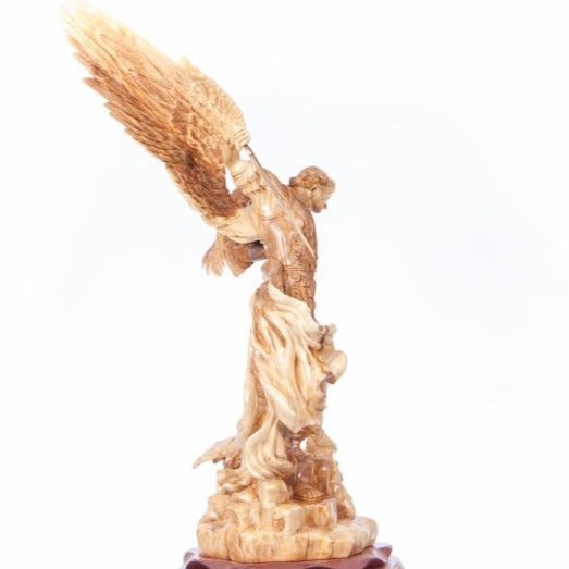 Hand Carved Olive Wood Statue of Saint Michael - Specialty - Bethlehem Handicrafts