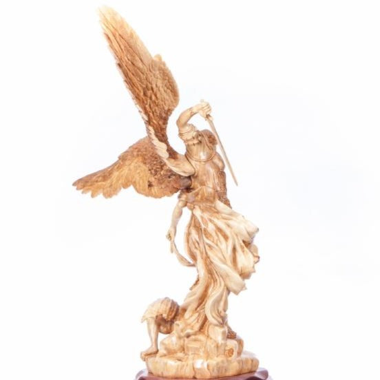 Hand Carved Olive Wood Statue of Saint Michael - Specialty - Bethlehem Handicrafts