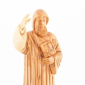 Olive Wood Saint Charbel Statue - Statuettes - Bethlehem Handicrafts