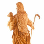 Good Shepherd statue hand carved from Bethlehem olive wood, 14.6 inch close detail of the hand carved work