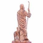 Good Shepherd statue hand carved from Bethlehem olive wood, 12.6 inch detail of the carved base
