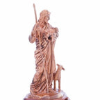 Good Shepherd statue hand carved from Bethlehem olive wood, 12.6 inch natural light photo of the piece