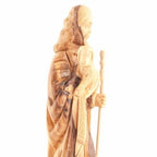 Good Shepherd statue hand carved from Bethlehem olive wood, 10.6 inch three quarter view of the religious piece