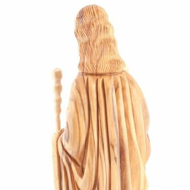 Good Shepherd statue hand carved from Bethlehem olive wood, 10.6 inch close detail of the hand carved work