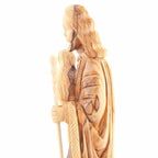 Good Shepherd statue hand carved from Bethlehem olive wood, 10.6 inch back view of the olive wood sculpture