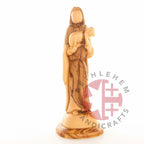 Good Shepherd statue hand carved from Bethlehem olive wood, 10 inch front view of the olive wood masterpiece