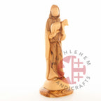 Good Shepherd statue hand carved from Bethlehem olive wood, 10 inch side angle of the olive wood sculpture