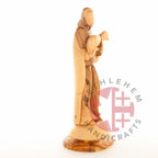 Good Shepherd statue hand carved from Bethlehem olive wood, 10 inch close detail of the hand carved work