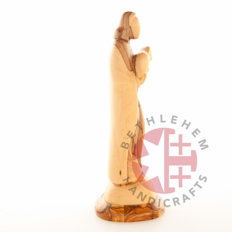 Good Shepherd statue hand carved from Bethlehem olive wood, 10 inch detail of the carved figure