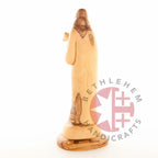 Good Shepherd statue hand carved from Bethlehem olive wood, 10 inch detail of the carved base