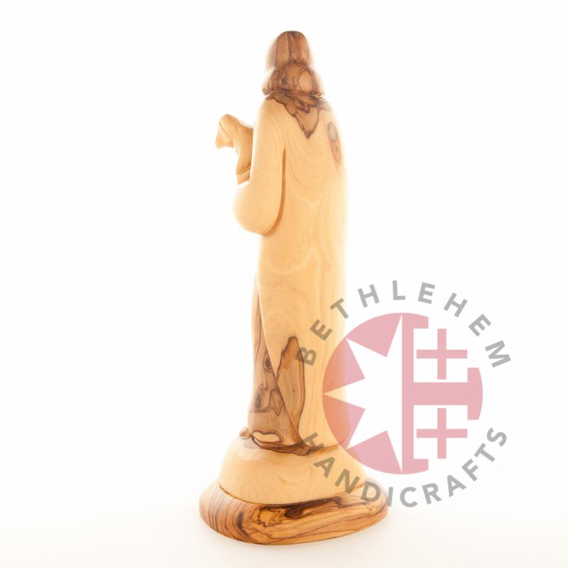 Good Shepherd statue hand carved from Bethlehem olive wood, 10 inch full height view of the masterpiece