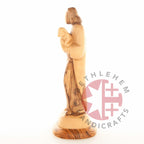 Good Shepherd statue hand carved from Bethlehem olive wood, 10 inch close detail of the carved hands