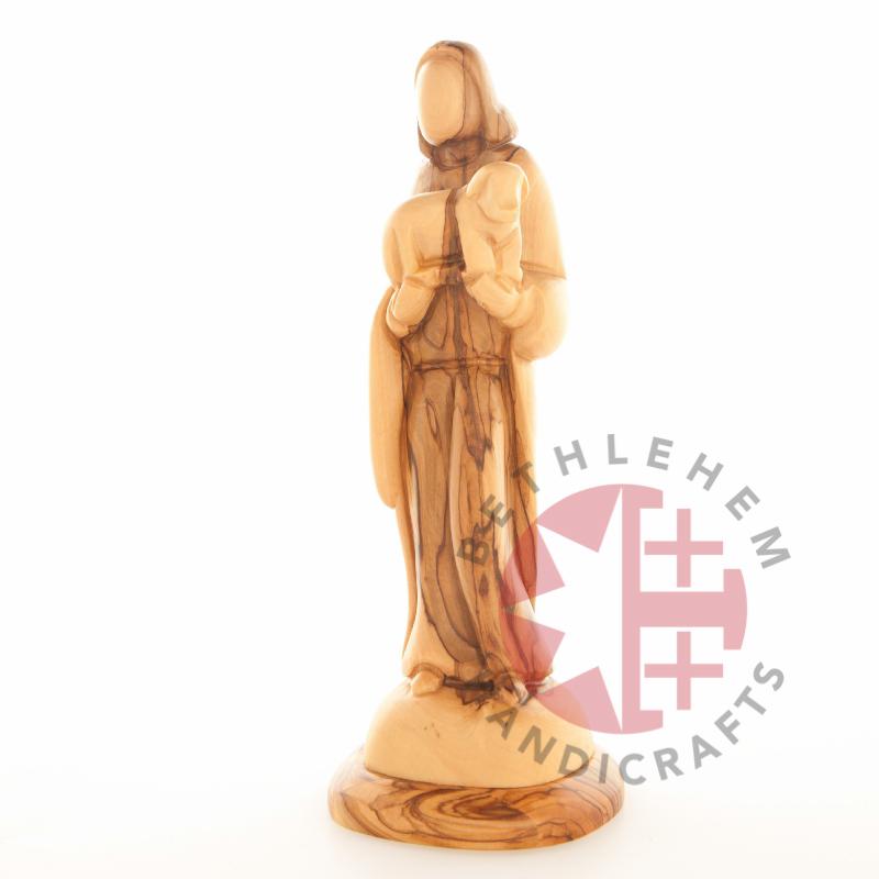 Good Shepherd statue hand carved from Bethlehem olive wood, 10 inch side profile of the carved figure