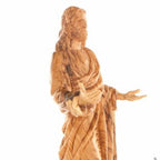 Jesus Christ statue hand carved from Bethlehem olive wood, 13.4 inch close detail of the hand carved work