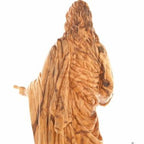 Jesus Christ statue hand carved from Bethlehem olive wood, 13.4 inch back view of the olive wood sculpture