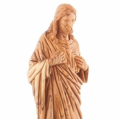 Olive Wood “Sacred Heart of Jesus” Statue - Statuettes - Bethlehem Handicrafts