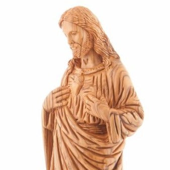 Olive Wood “Sacred Heart of Jesus” Statue - Statuettes - Bethlehem Handicrafts
