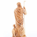 Good Shepherd statue hand carved from Bethlehem olive wood, 19 inch close detail of the hand carved work