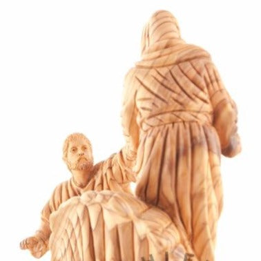 Jesus Christ statue hand carved from Bethlehem olive wood, 10 inch close detail of the hand carved work