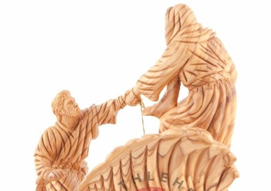 Hand Carved Wooden Jesus' Statue Walking on Water - Statuettes - Bethlehem Handicrafts