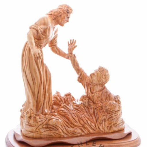 Wooden Statue of Jesus Walking on Water - Statuettes - Bethlehem Handicrafts