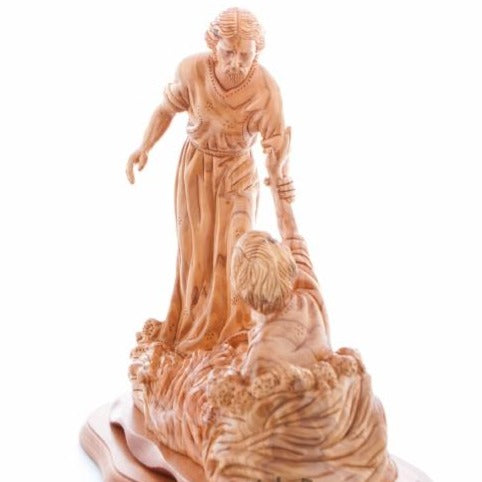 Wooden Statue of Jesus Walking on Water - Statuettes - Bethlehem Handicrafts