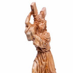 Jesus Christ olive wood cross from Bethlehem hand carved, 13.8 inch three quarter view of the religious piece