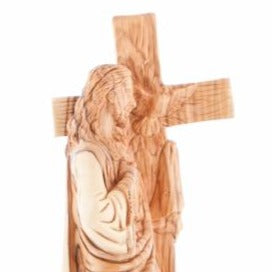Wood Statue of Jesus Holding The Cross - Statuettes - Bethlehem Handicrafts