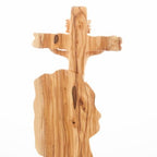 Jesus Christ olive wood wall cross from Bethlehem, 13.6 inch opposite side angle of the religious sculpture