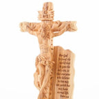 Jesus Christ olive wood wall cross from Bethlehem, 13.6 inch close up showing the olive wood grain