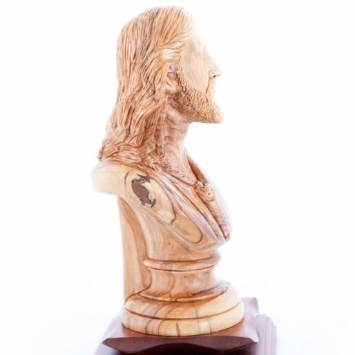 Jesus Christ statue hand carved from Bethlehem olive wood, 9.8 inch back view of the olive wood sculpture