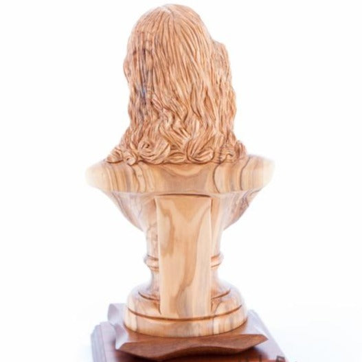 Jesus Christ statue hand carved from Bethlehem olive wood, 9.8 inch detail of the carved figure