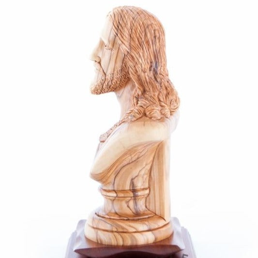 Jesus Christ statue hand carved from Bethlehem olive wood, 9.8 inch scale reference view
