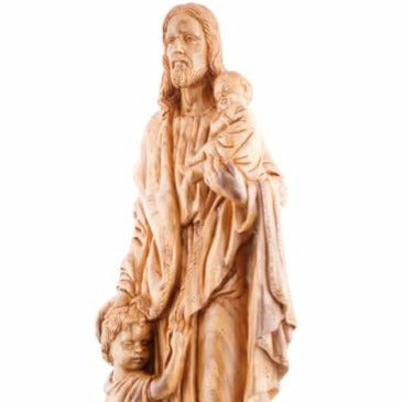 Carved Wooden Jesus With The Children's Statue - Statuettes - Bethlehem Handicrafts