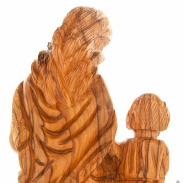 Jesus Christ statue hand carved from Bethlehem olive wood, 8.7 inch back view of the olive wood sculpture