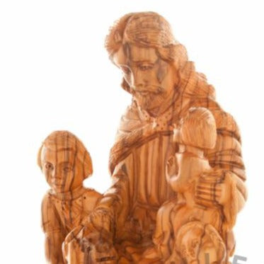 Jesus Christ statue hand carved from Bethlehem olive wood, 8.7 inch scale reference view