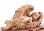 Jesus Christ statue hand carved from Bethlehem olive wood, 17.5 inch side angle of the olive wood sculpture