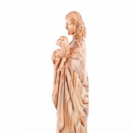 Carved Wooden Statue of Jesus 'The Good Shepherd' - Statuettes - Bethlehem Handicrafts